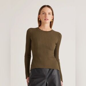 NWOT Quince Cotton Cashmere Ribbed Long Sleeve Sweater Olive Sz Small